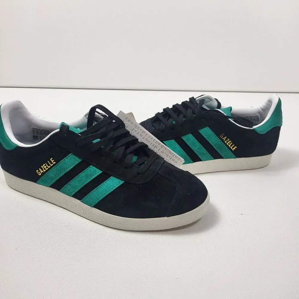 Adidas‎ Originals Gazelle Casual Shoes Black/Teal Green/Gold Metallic Mens 5 W 6